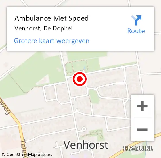 Locatie op kaart van de 112 melding: Ambulance Met Spoed Naar Venhorst, De Dophei op 1 juni 2014 04:57