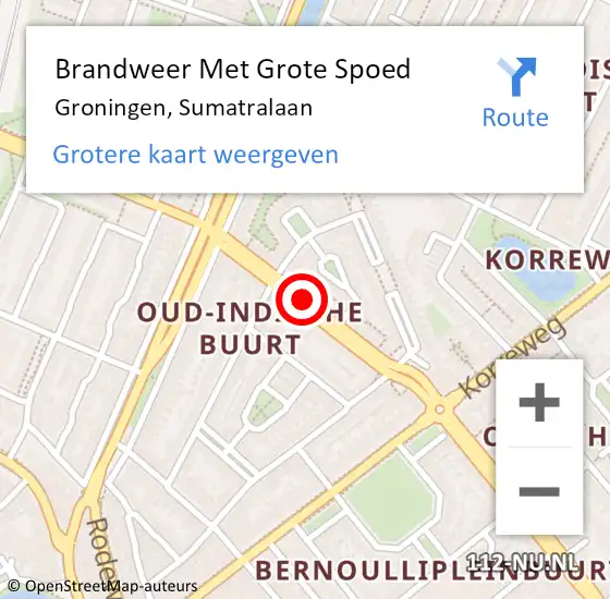 Locatie op kaart van de 112 melding: Brandweer Met Grote Spoed Naar Groningen, Sumatralaan op 4 februari 2021 02:01