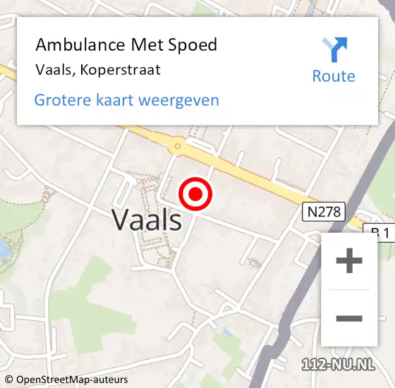 Locatie op kaart van de 112 melding: Ambulance Met Spoed Naar Vaals, Koperstraat op 1 juni 2014 05:47