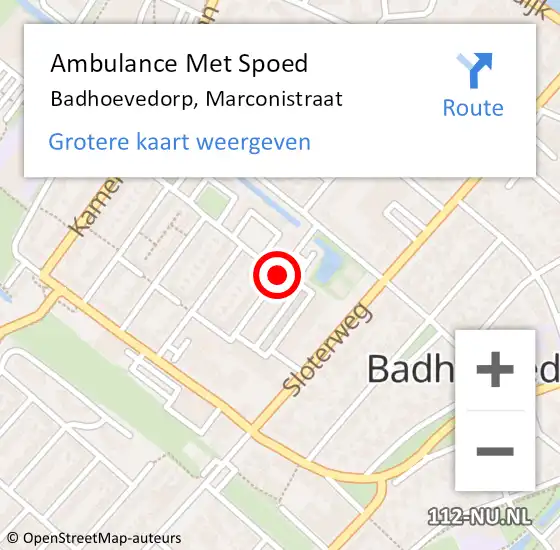 Locatie op kaart van de 112 melding: Ambulance Met Spoed Naar Badhoevedorp, Marconistraat op 4 februari 2021 09:00