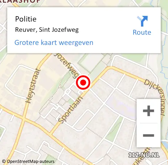 Locatie op kaart van de 112 melding: Politie Reuver, Sint Jozefweg op 4 februari 2021 11:05