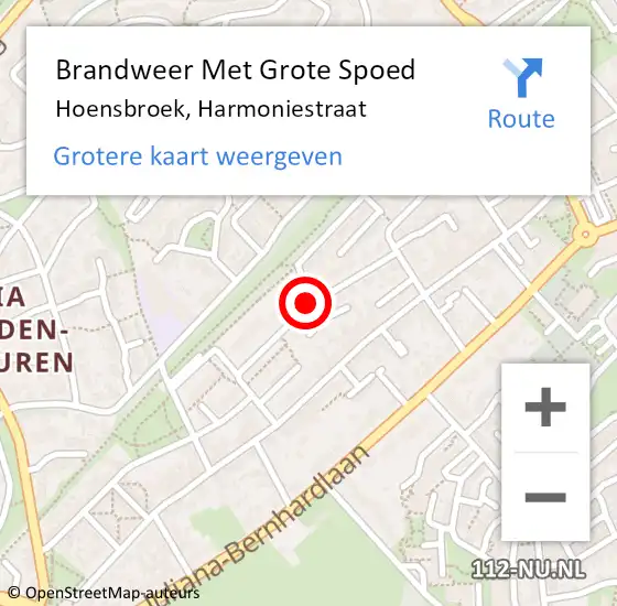 Locatie op kaart van de 112 melding: Brandweer Met Grote Spoed Naar Hoensbroek, Harmoniestraat op 4 februari 2021 13:26