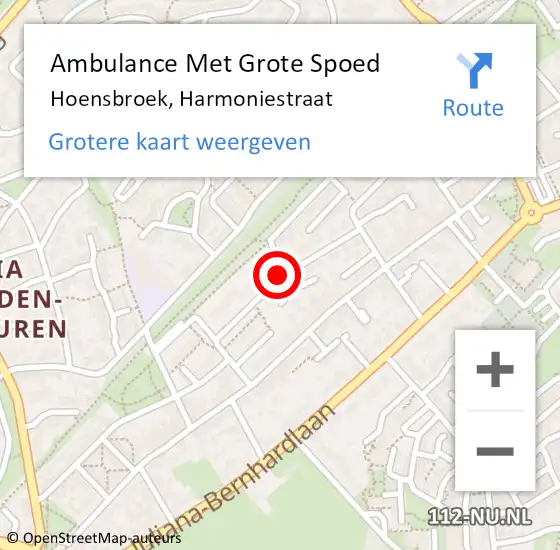 Locatie op kaart van de 112 melding: Ambulance Met Grote Spoed Naar Hoensbroek, Harmoniestraat op 4 februari 2021 13:27