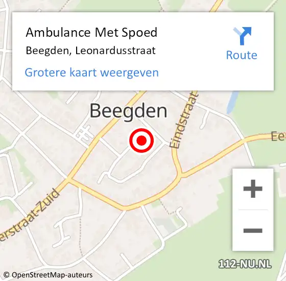 Locatie op kaart van de 112 melding: Ambulance Met Spoed Naar Beegden, Leonardusstraat op 1 juni 2014 07:42