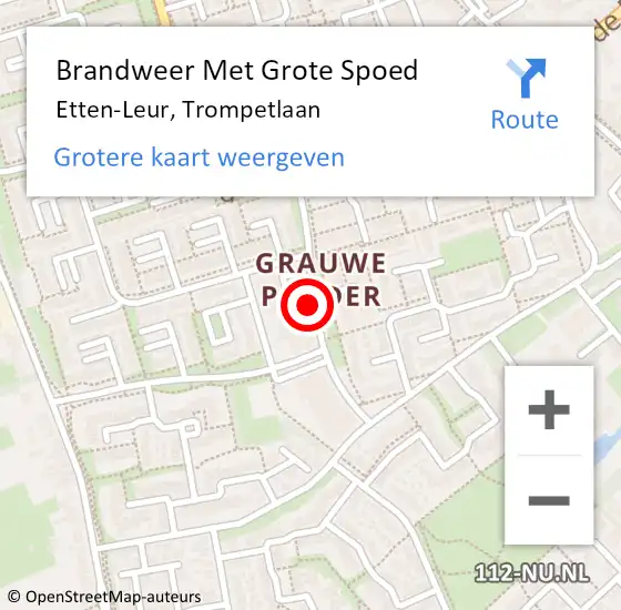 Locatie op kaart van de 112 melding: Brandweer Met Grote Spoed Naar Etten-Leur, Trompetlaan op 4 februari 2021 16:33