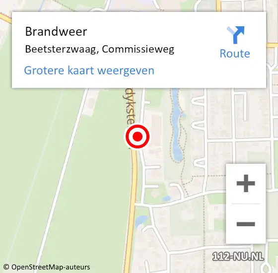 Locatie op kaart van de 112 melding: Brandweer Beetsterzwaag, Commissieweg op 4 februari 2021 16:37