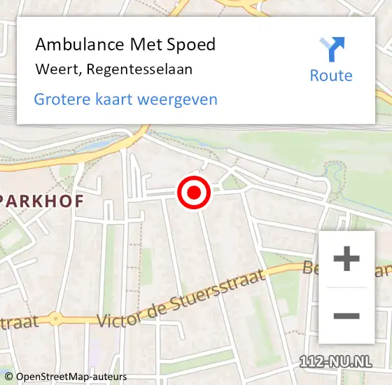 Locatie op kaart van de 112 melding: Ambulance Met Spoed Naar Weert, Regentesselaan op 4 februari 2021 17:09