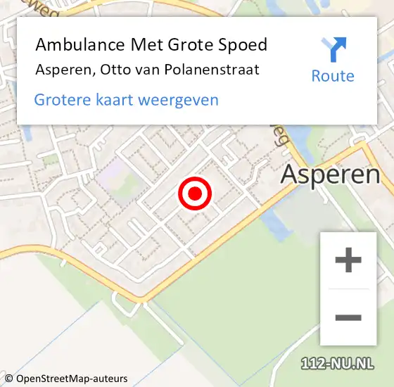 Locatie op kaart van de 112 melding: Ambulance Met Grote Spoed Naar Asperen, Otto van Polanenstraat op 4 februari 2021 17:13
