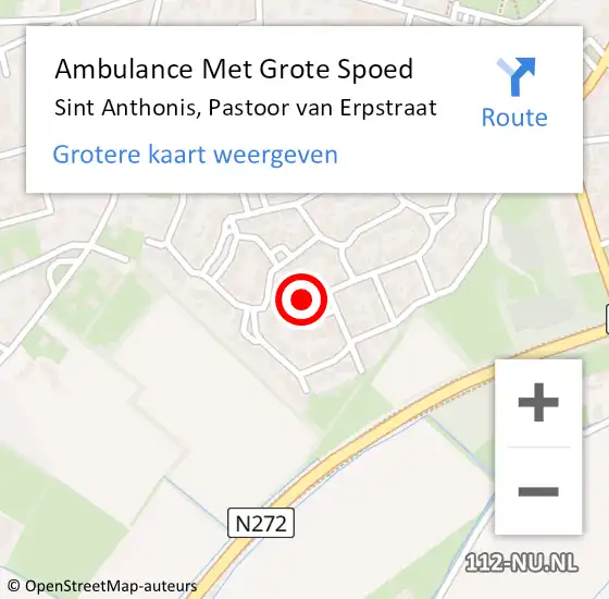 Locatie op kaart van de 112 melding: Ambulance Met Grote Spoed Naar Sint Anthonis, Pastoor van Erpstraat op 1 juni 2014 09:03