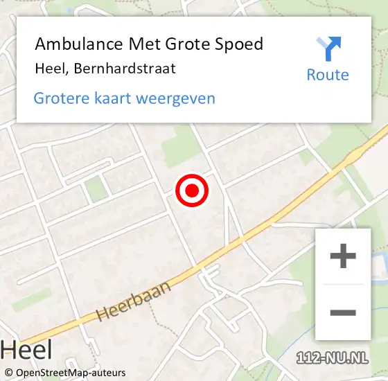 Locatie op kaart van de 112 melding: Ambulance Met Grote Spoed Naar Heel, Bernhardstraat op 1 juni 2014 09:36