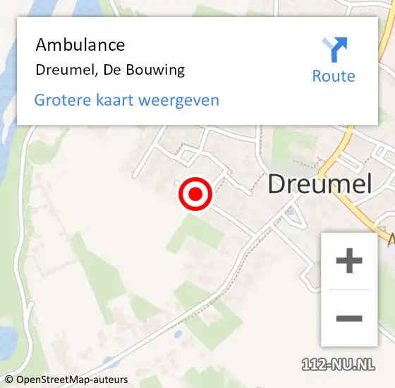 Locatie op kaart van de 112 melding: Ambulance Dreumel, De Bouwing op 5 februari 2021 11:57