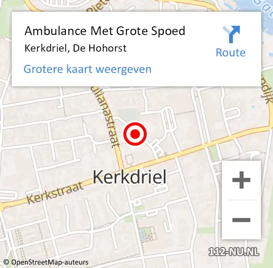 Locatie op kaart van de 112 melding: Ambulance Met Grote Spoed Naar Kerkdriel, De Hohorst op 5 februari 2021 12:06