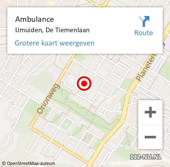 Locatie op kaart van de 112 melding: Ambulance IJmuiden, De Tiemenlaan op 5 februari 2021 14:16