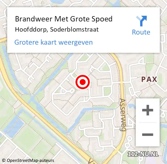 Locatie op kaart van de 112 melding: Brandweer Met Grote Spoed Naar Hoofddorp, Soderblomstraat op 5 februari 2021 14:30