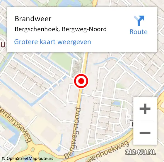 Locatie op kaart van de 112 melding: Brandweer Bergschenhoek, Bergweg-Noord op 5 februari 2021 18:45