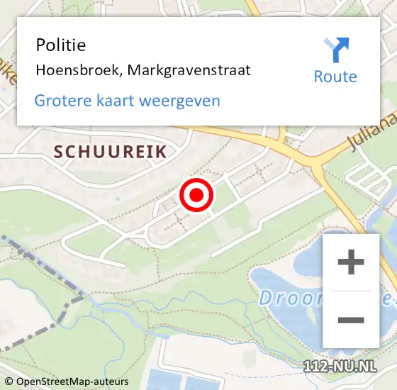 Locatie op kaart van de 112 melding: Politie Hoensbroek, Markgravenstraat op 5 februari 2021 19:56