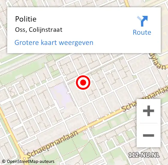 Locatie op kaart van de 112 melding: Politie Oss, Colijnstraat op 5 februari 2021 22:00