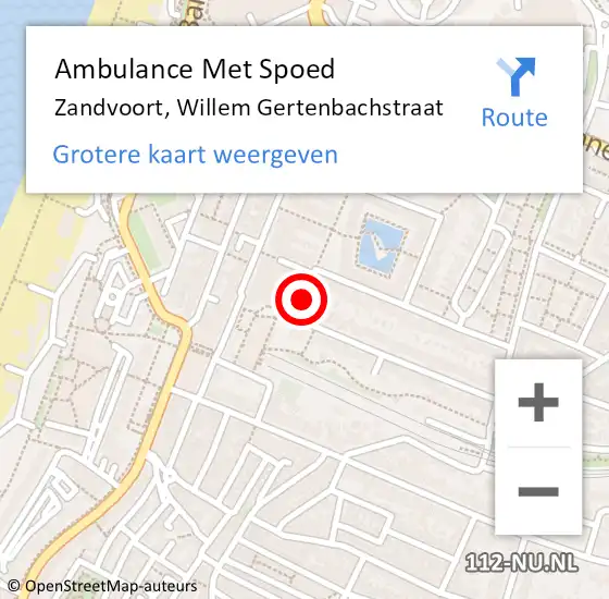 Locatie op kaart van de 112 melding: Ambulance Met Spoed Naar Zandvoort, Willem Gertenbachstraat op 6 februari 2021 00:22