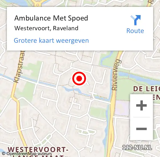 Locatie op kaart van de 112 melding: Ambulance Met Spoed Naar Westervoort, Raveland op 6 februari 2021 01:54