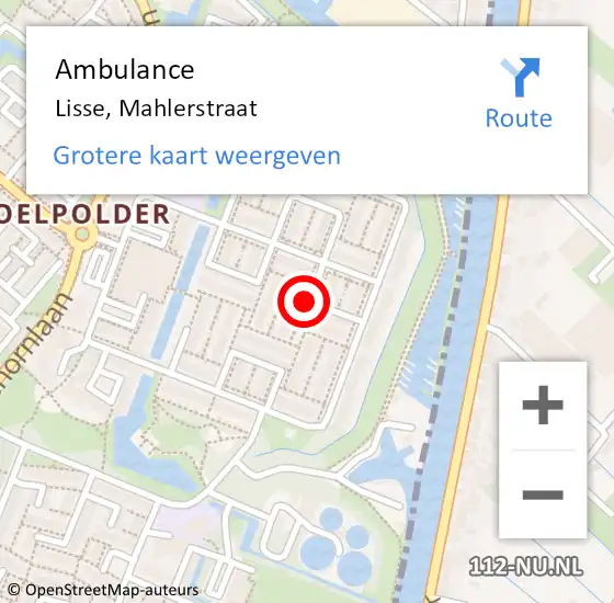 Locatie op kaart van de 112 melding: Ambulance Lisse, Mahlerstraat op 6 februari 2021 07:41