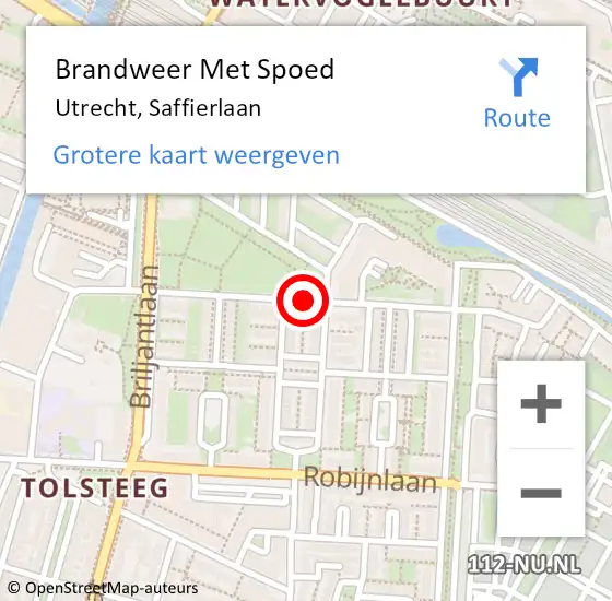 Locatie op kaart van de 112 melding: Brandweer Met Spoed Naar Utrecht, Saffierlaan op 6 februari 2021 11:18