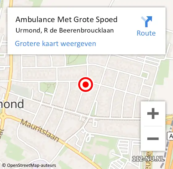 Locatie op kaart van de 112 melding: Ambulance Met Grote Spoed Naar Urmond, R de Beerenbroucklaan op 1 juni 2014 11:48