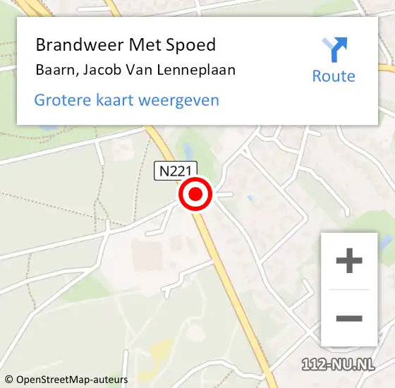 Locatie op kaart van de 112 melding: Brandweer Met Spoed Naar Baarn, Jacob Van Lenneplaan op 6 februari 2021 12:52