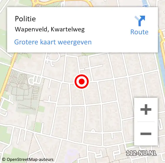 Locatie op kaart van de 112 melding: Politie Wapenveld, Kwartelweg op 6 februari 2021 15:08