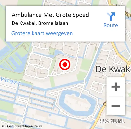 Locatie op kaart van de 112 melding: Ambulance Met Grote Spoed Naar De Kwakel, Bromelialaan op 6 februari 2021 15:47