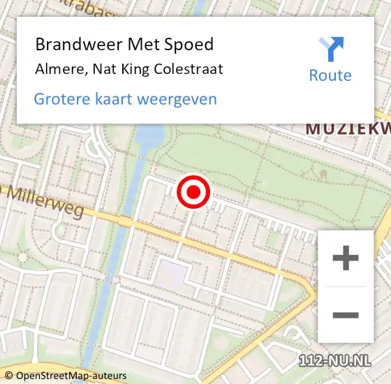 Locatie op kaart van de 112 melding: Brandweer Met Spoed Naar Almere, Nat King Colestraat op 6 februari 2021 17:45