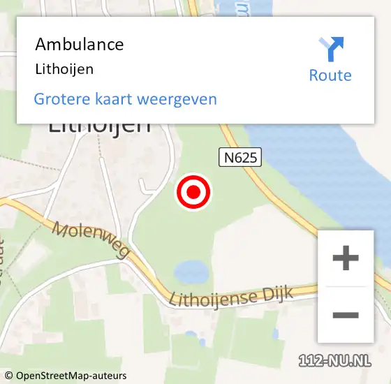 Locatie op kaart van de 112 melding: Ambulance Lithoijen op 6 februari 2021 18:45