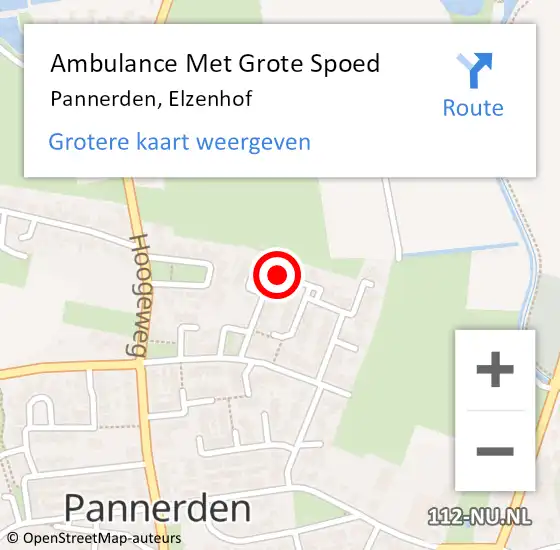 Locatie op kaart van de 112 melding: Ambulance Met Grote Spoed Naar Pannerden, Elzenhof op 6 februari 2021 19:07