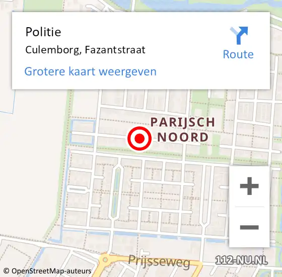 Locatie op kaart van de 112 melding: Politie Culemborg, Fazantstraat op 6 februari 2021 21:23