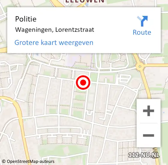 Locatie op kaart van de 112 melding: Politie Wageningen, Lorentzstraat op 6 februari 2021 21:23