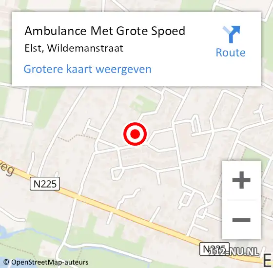 Locatie op kaart van de 112 melding: Ambulance Met Grote Spoed Naar Elst, Wildemanstraat op 1 juni 2014 12:40