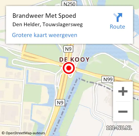 Locatie op kaart van de 112 melding: Brandweer Met Spoed Naar Den Helder, Touwslagersweg op 7 februari 2021 09:13