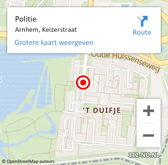 Locatie op kaart van de 112 melding: Politie Arnhem, Keizerstraat op 7 februari 2021 09:36