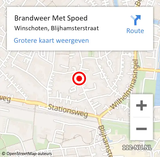 Locatie op kaart van de 112 melding: Brandweer Met Spoed Naar Winschoten, Blijhamsterstraat op 7 februari 2021 10:59