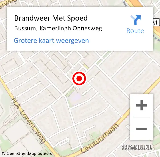 Locatie op kaart van de 112 melding: Brandweer Met Spoed Naar Bussum, Kamerlingh Onnesweg op 7 februari 2021 11:45