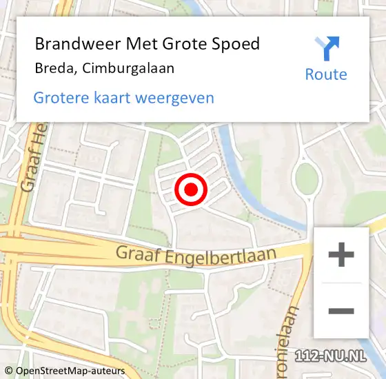 Locatie op kaart van de 112 melding: Brandweer Met Grote Spoed Naar Breda, Cimburgalaan op 7 februari 2021 12:39