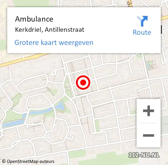 Locatie op kaart van de 112 melding: Ambulance Kerkdriel, Antillenstraat op 7 februari 2021 16:00