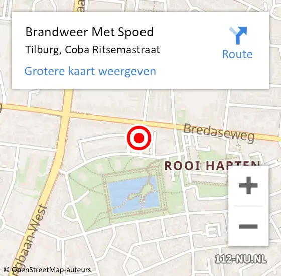 Locatie op kaart van de 112 melding: Brandweer Met Spoed Naar Tilburg, Coba Ritsemastraat op 7 februari 2021 16:05