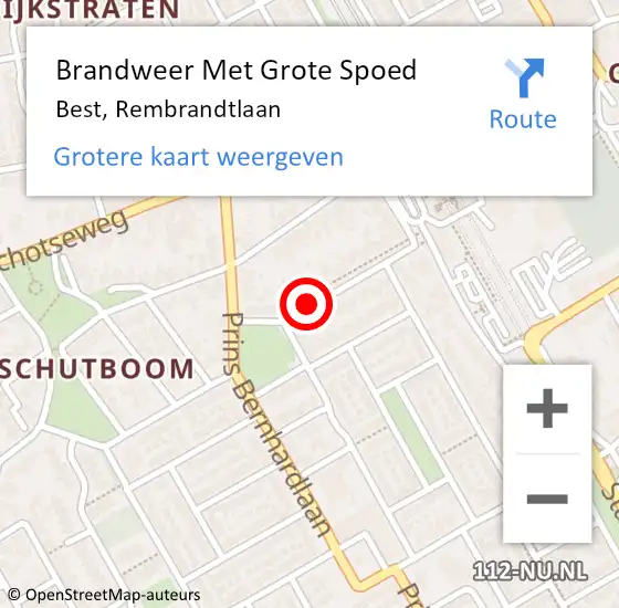 Locatie op kaart van de 112 melding: Brandweer Met Grote Spoed Naar Best, Rembrandtlaan op 7 februari 2021 16:08