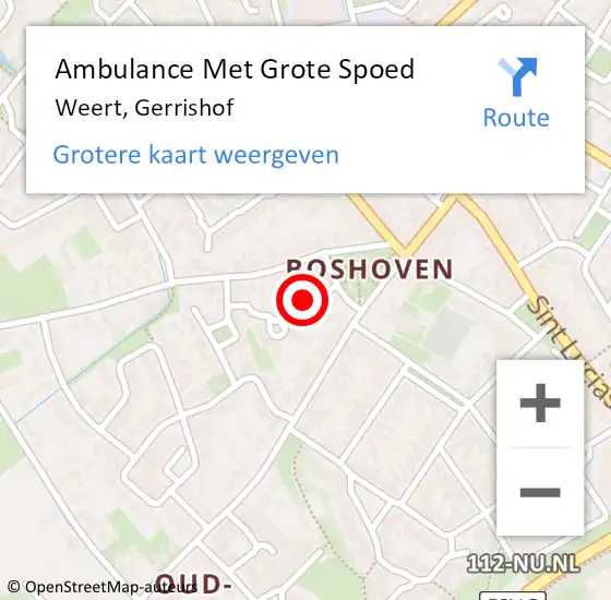 Locatie op kaart van de 112 melding: Ambulance Met Grote Spoed Naar Weert, Gerrishof op 7 februari 2021 17:04