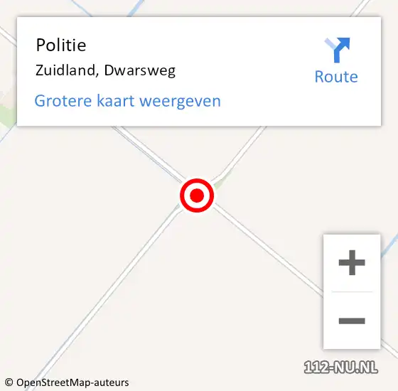 Locatie op kaart van de 112 melding: Politie Zuidland, Dwarsweg op 7 februari 2021 17:16