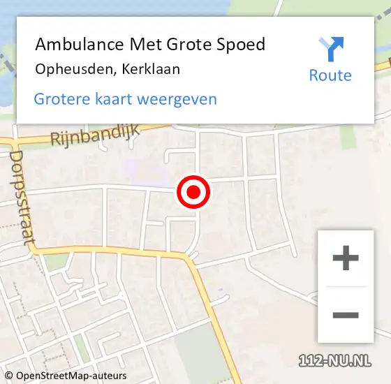 Locatie op kaart van de 112 melding: Ambulance Met Grote Spoed Naar Opheusden, Kerklaan op 7 februari 2021 20:05