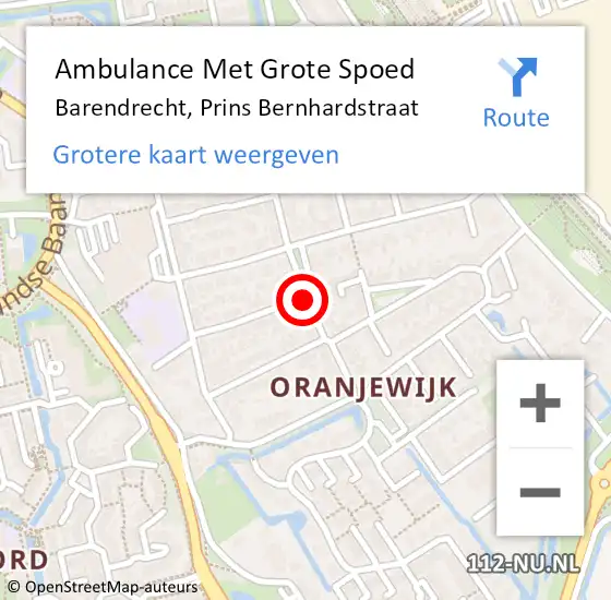 Locatie op kaart van de 112 melding: Ambulance Met Grote Spoed Naar Barendrecht, Prins Bernhardstraat op 7 februari 2021 21:44