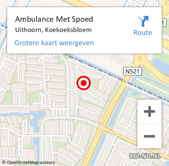 Locatie op kaart van de 112 melding: Ambulance Met Spoed Naar Uithoorn, Koekoeksbloem op 8 februari 2021 06:31