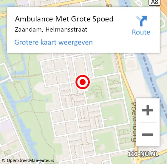 Locatie op kaart van de 112 melding: Ambulance Met Grote Spoed Naar Zaandam, Heimansstraat op 8 februari 2021 06:58