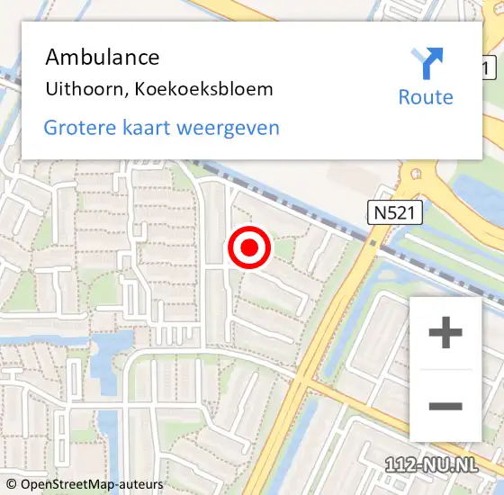 Locatie op kaart van de 112 melding: Ambulance Uithoorn, Koekoeksbloem op 8 februari 2021 07:04